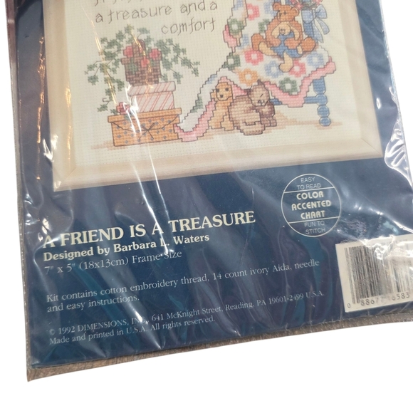 Vintage 1992 Sunset Jiffy Counted Cross Stitch Kit - A Friend is a Treasure New - Picture 3 of 4